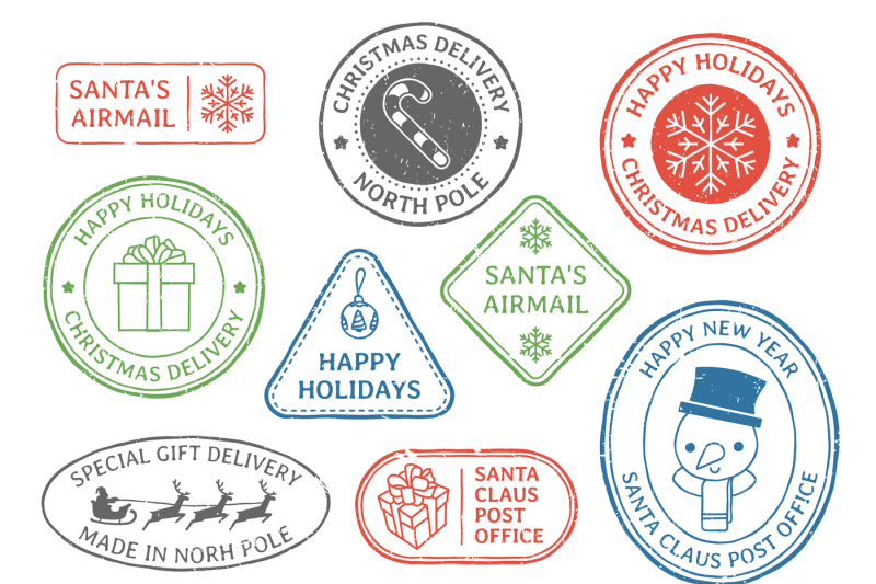 santa-claus-post-stamp-christmas-mail-letter-stamps-north-pole-postm