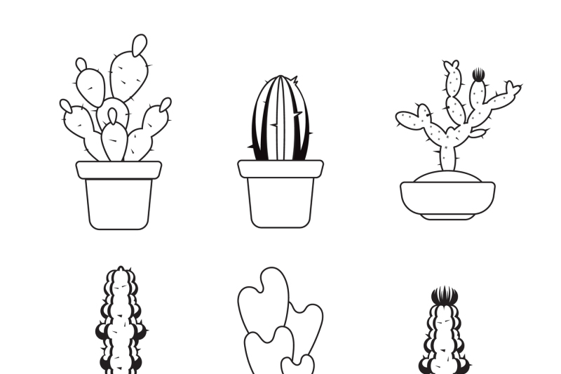 vector-hand-drawn-outline-cactus-desert-thorn-tree-set