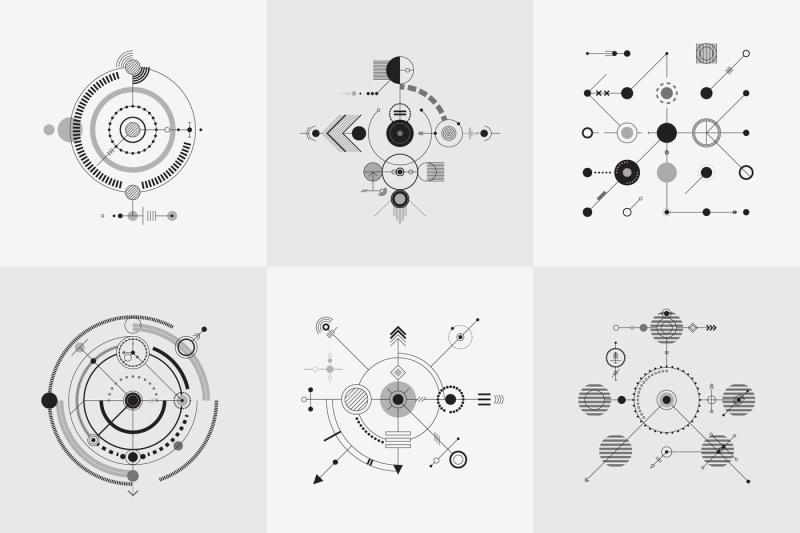 scientific-bauhaus-technology-circular-grids-vector-set