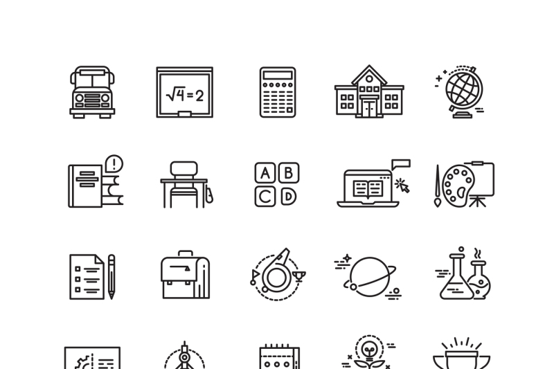 education-school-science-learning-thin-line-vector-icons