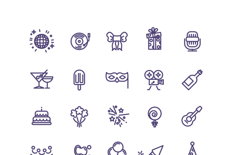 birthday-party-celebration-fun-line-vector-icons