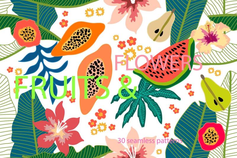 fruits-and-frowers-patterns-set