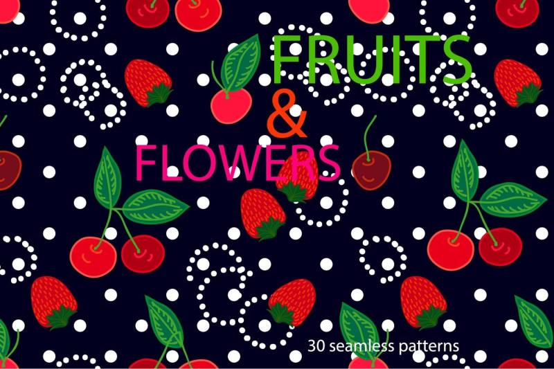 fruits-and-frowers-patterns-set