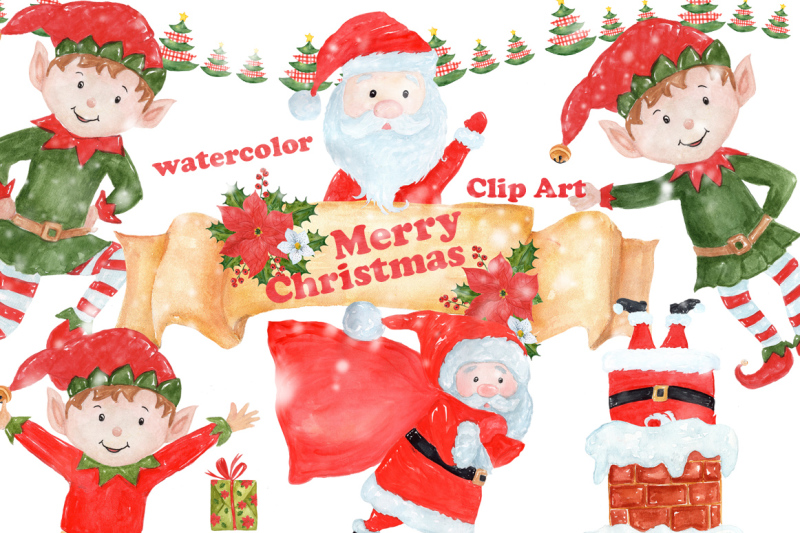 bundle-watercolor-christmas-kids-clipart