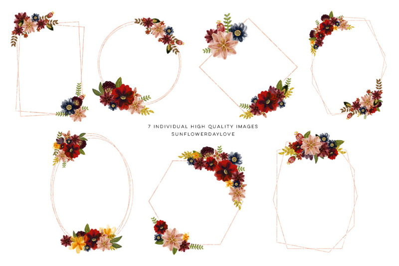 floral-burgundy-geometric-frame-fall-floral-watercolor-clipart