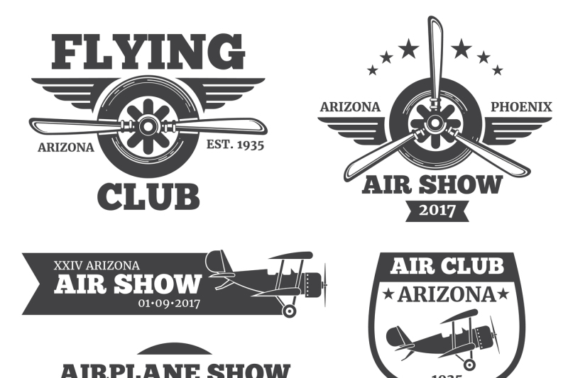 vector-aviation-badges-avia-club-emblems-airplane-logos-set
