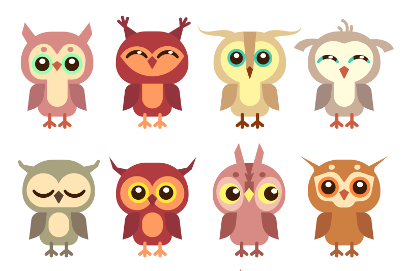 cute-owl-vector-flat-characters-set