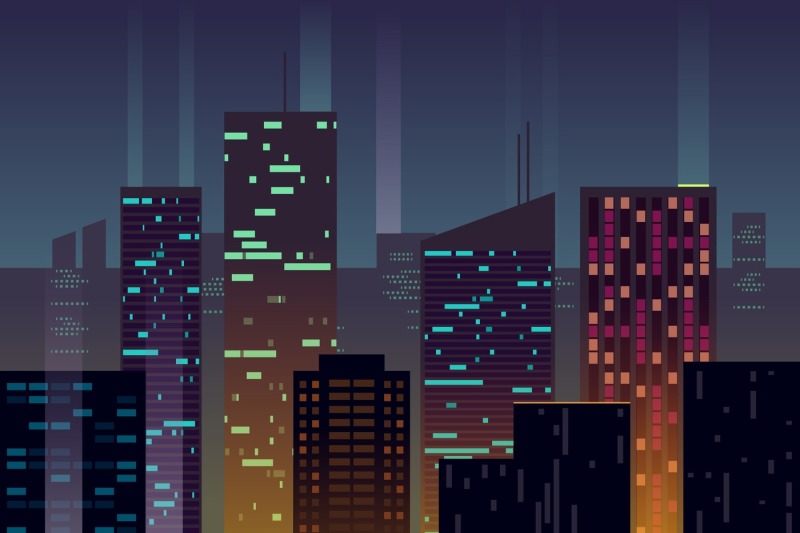 night-city-buildings-with-glowing-windows-at-dusk-vector-urban-backgr