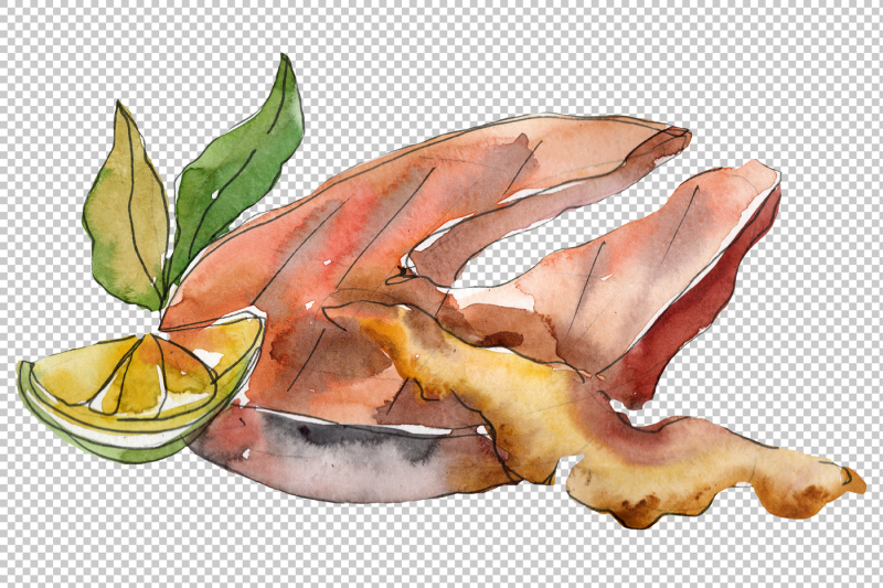 salmon-fish-steaks-png-watercolor-set