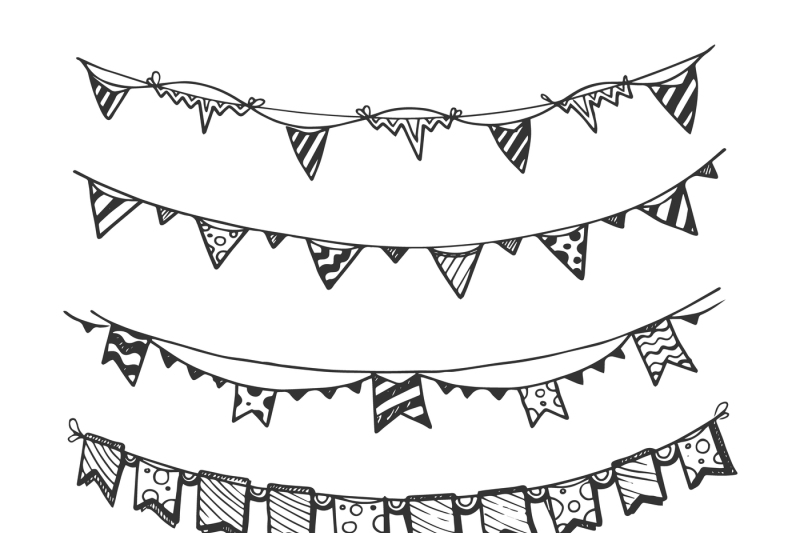 holiday-garlands-with-light-bulbs-party-lights-and-flags-hand-drawn-s