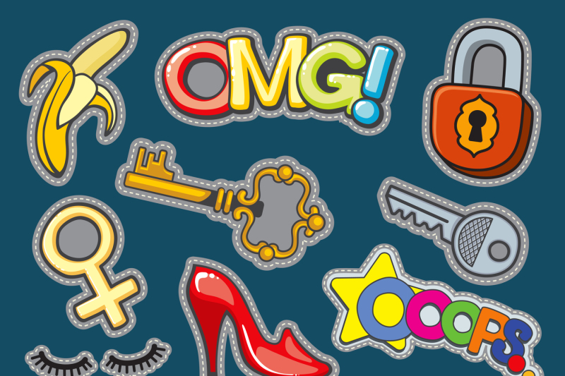 fashion-patch-badges-80s-90s-girl-style-vector-set