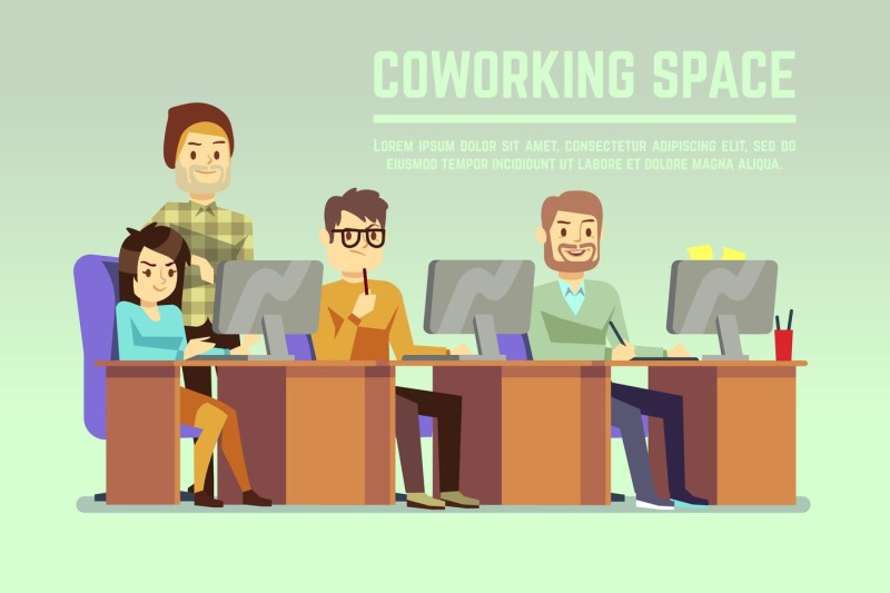 graphic-design-team-working-in-agency-office-with-laptops-vector-illus