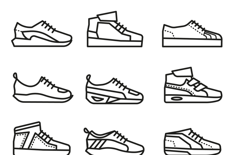 sneakers-running-shoes-vector-thin-line-icons-set