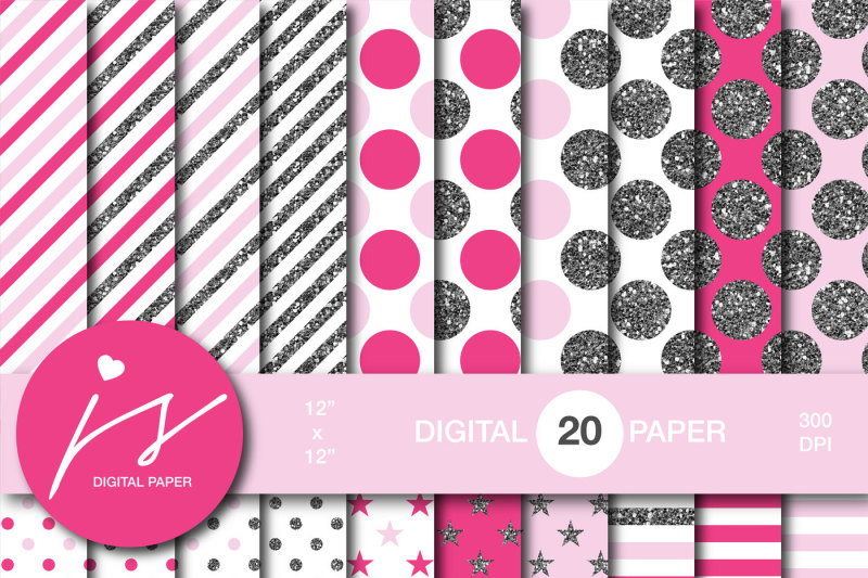 hot-pink-silver-glitter-digital-paper-mi-868