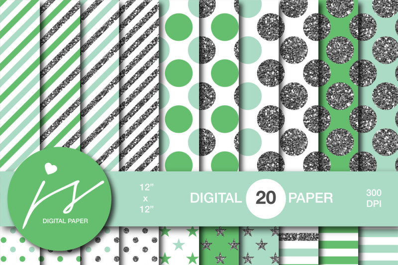 green-silver-glitter-digital-paper-mi-882