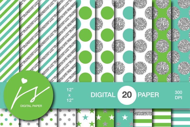 green-silver-glitter-digital-paper-mi-950