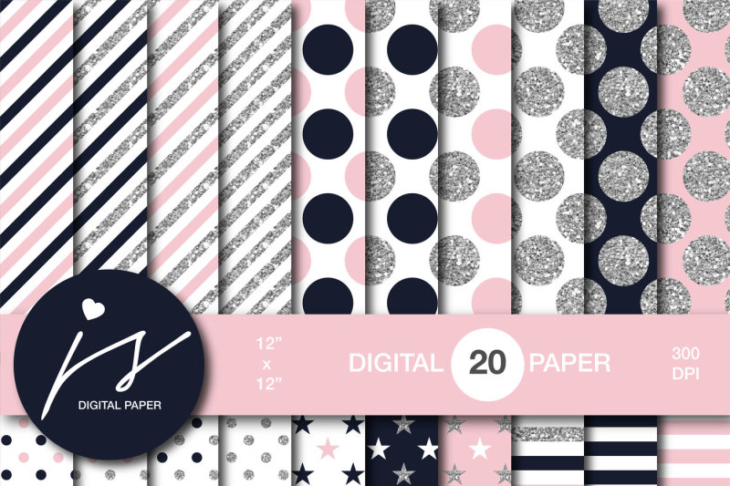 pink-and-dark-navy-blue-silver-glitter-digital-paper-mi-951