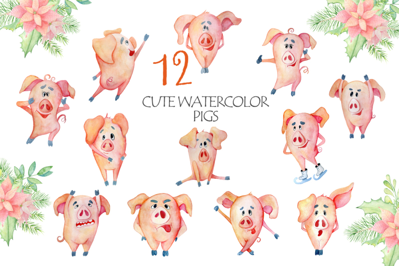 cute-christmas-watercolor-pigs