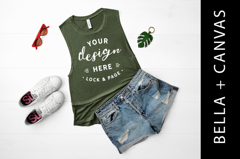 Free Military Green Bella Canvas 8803 Tank Top Mockup (PSD Mockups)