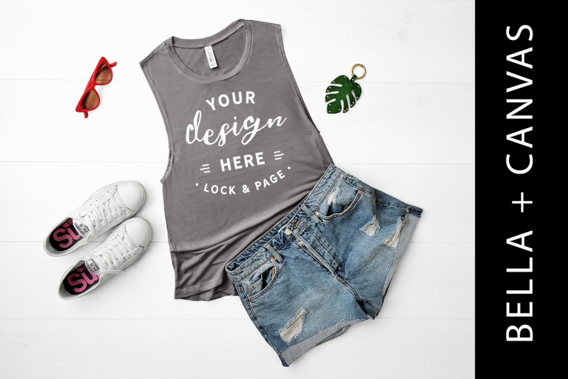 Free Storm Bella Canvas 8803 Tank Top Mockup Flat Lay (PSD Mockups)