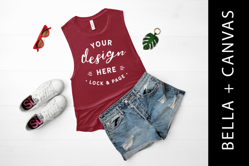 Free Maroon Bella Canvas 8803 Tank Top Mockup Beach Style (PSD Mockups)