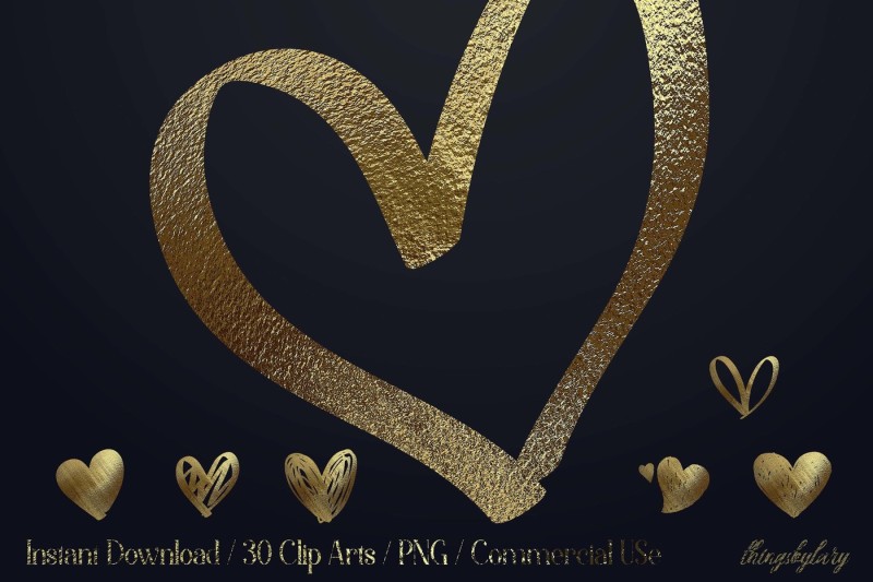 30-realistic-24k-gold-metallic-hand-drawn-heart-clip-arts