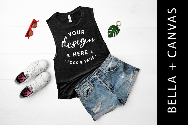 Free Heather Black Bella Canvas 8803 Tank Top Mockup Beach Fashion (PSD Mockups)