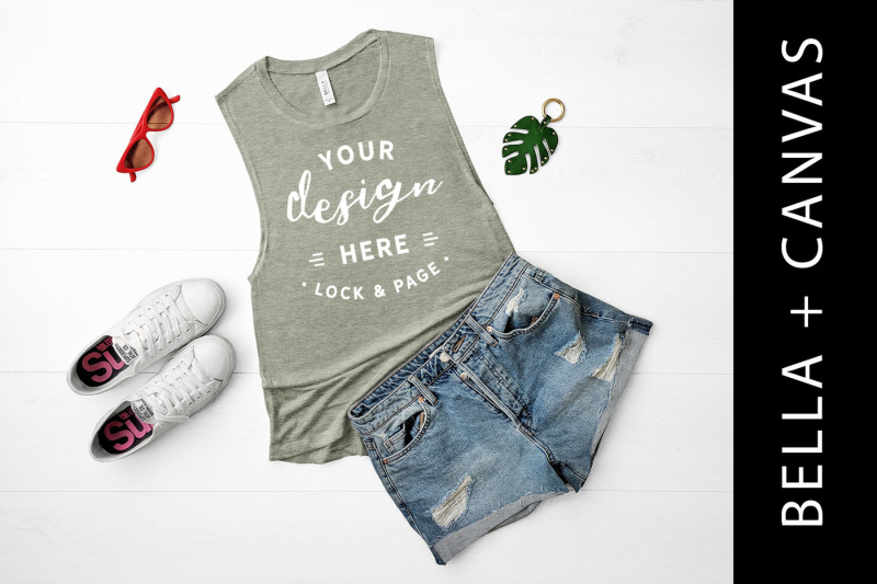 Free Heather Stone Bella Canvas 8803 Tank Top Mockup Fashion Flat Lay (PSD Mockups)