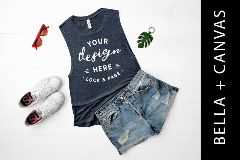 Free Heather Navy Bella Canvas 8803 Tank Top Mockup (PSD Mockups)