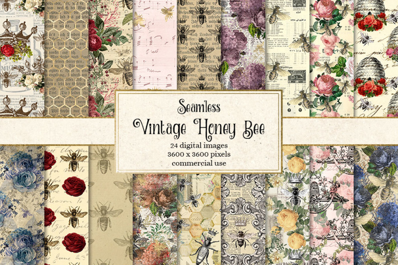 vintage-honey-bee-digital-paper