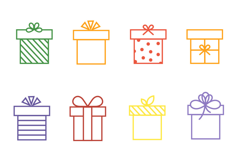 vector-multicolor-gift-boxes-thin-line-icons-set