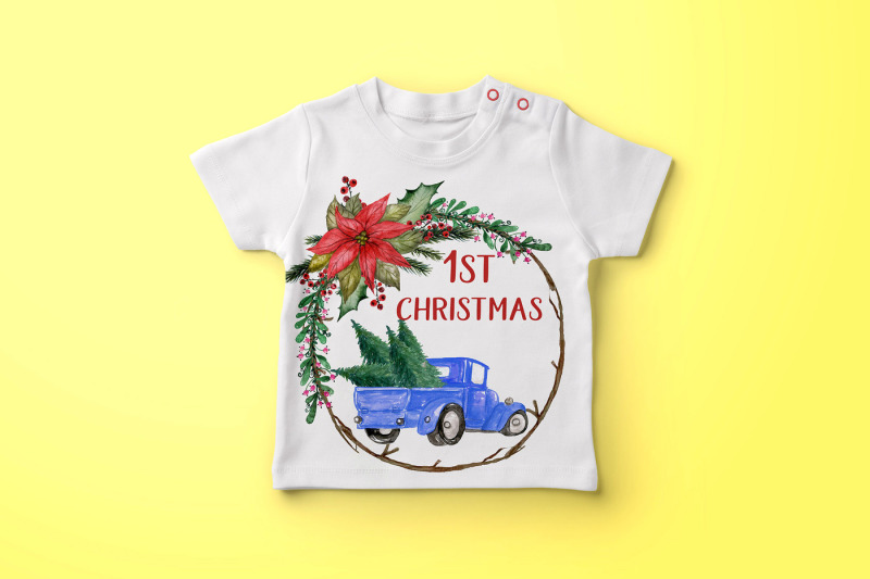 watercolor-christmas-cars-clipart-poinsettias-wreaths