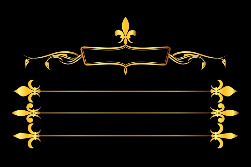 golden-vector-fleur-de-lys-frame-and-borders-black-background