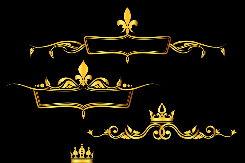 set-of-golden-royal-frames-and-borders-black-background