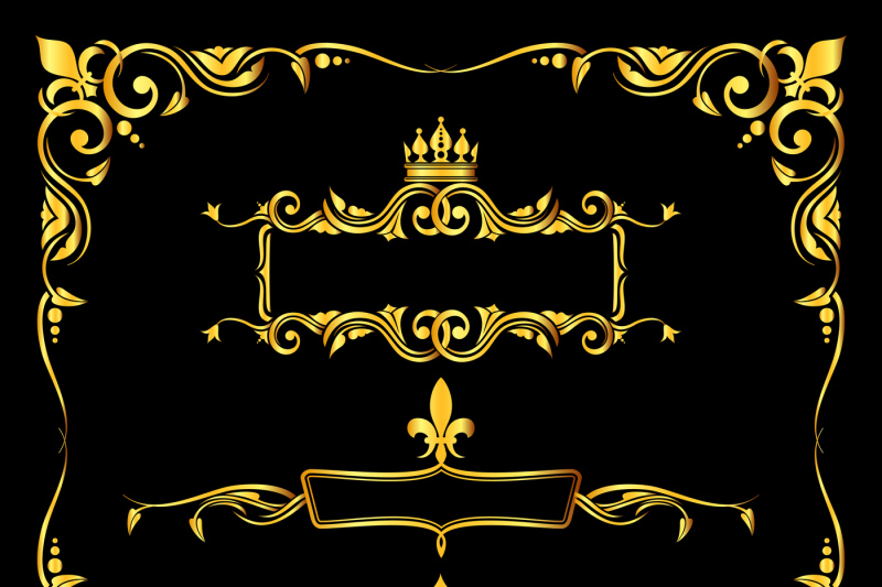 set-of-ornate-golden-royal-frames-black-background