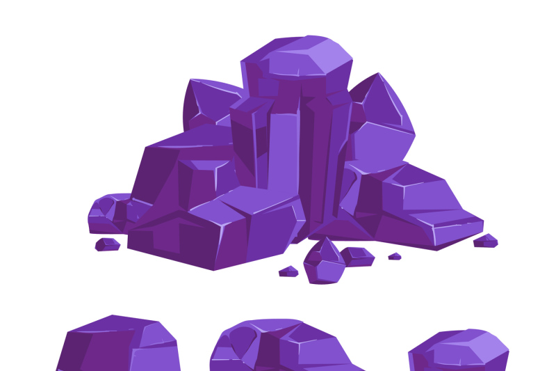 set-of-vector-purple-crystals-white-background