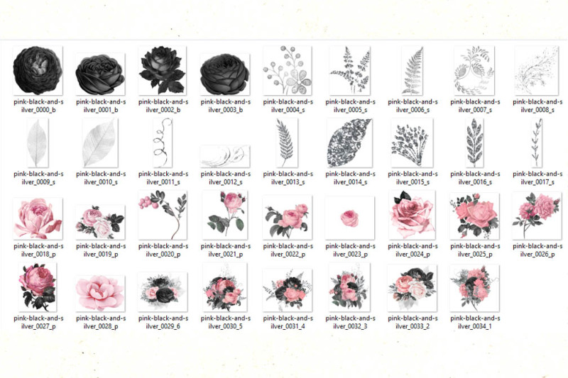black-pink-and-silver-floral-clipart
