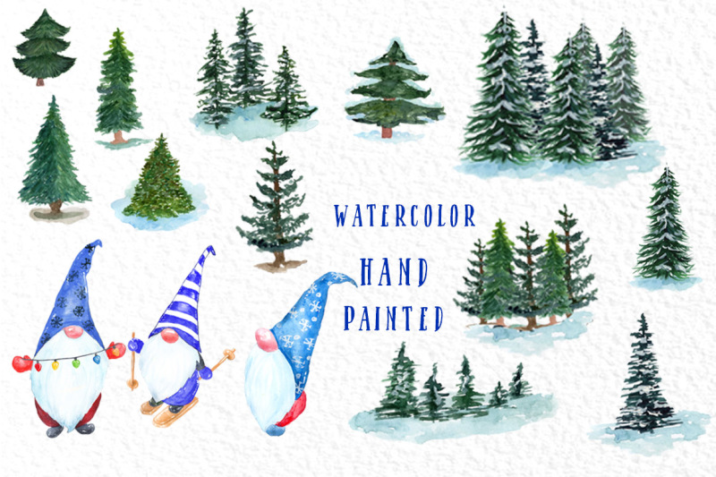 watercolor-pine-trees-clipart-scandinavian-gnome-clipart