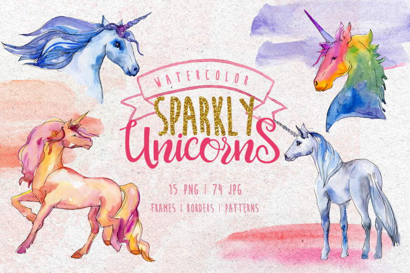 watercolor-sparkly-unicorns-png-set