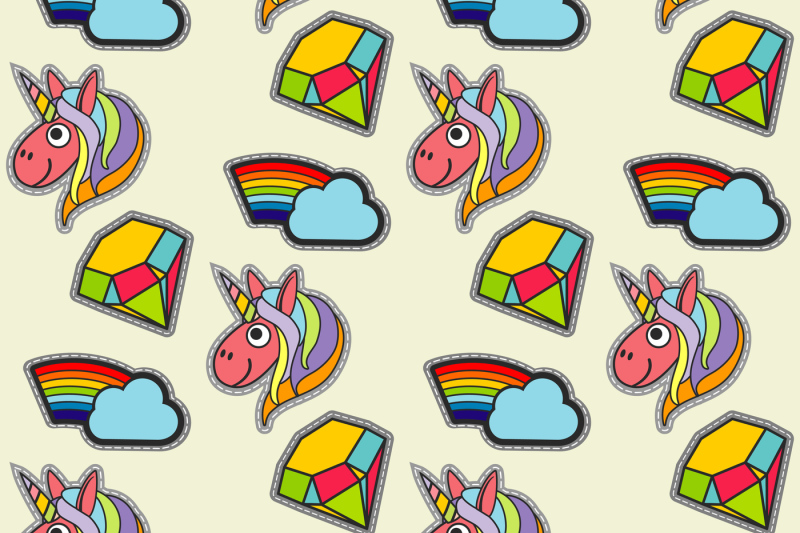 vector-patch-unicorns-and-rainbows-seamless-pattern