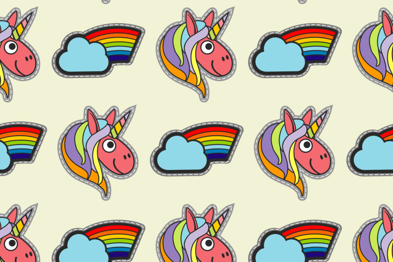 vector-patch-unicorns-and-rainbows-seamless-pattern