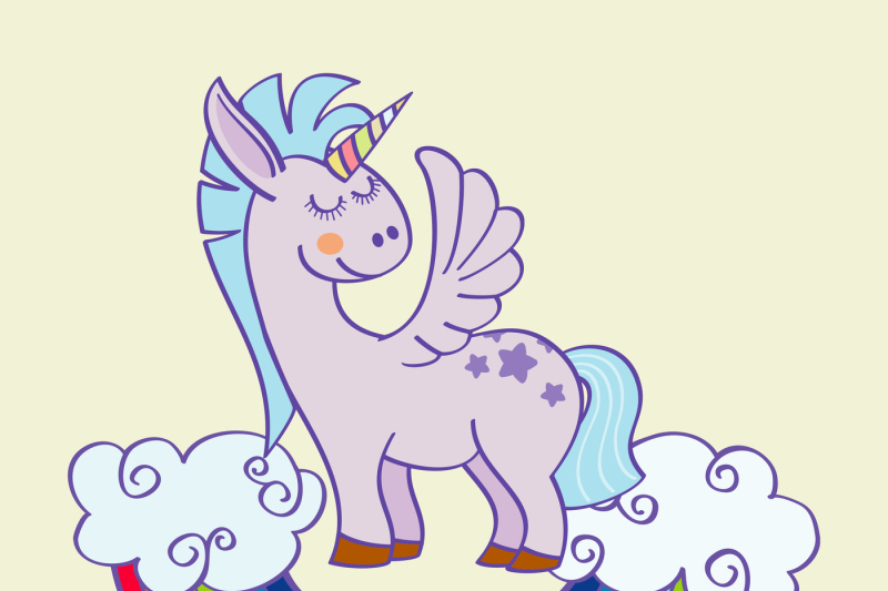 vector-winged-unicorn-standing-on-a-rainbow-with-clouds