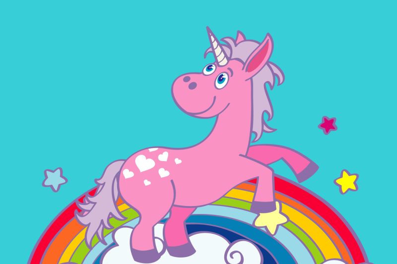 vector-hand-drawn-unicorn-on-rainbow