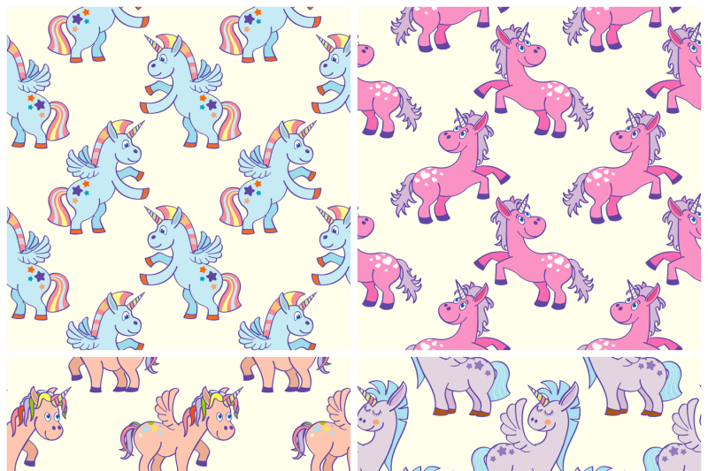 vector-hand-drawn-unicorns-seamless-patterns-set