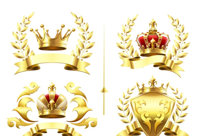 realistic-heraldic-emblems-insignia-with-golden-crown-gold-crowning