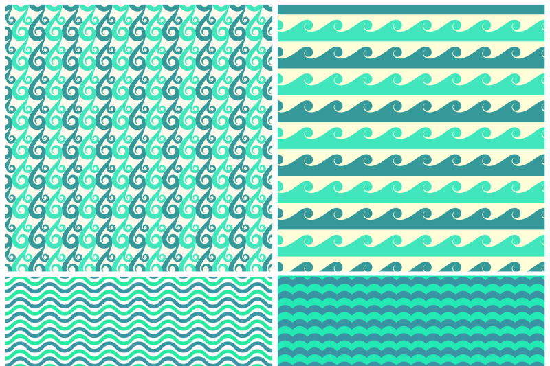 set-of-vector-aqua-green-waves-seamless-patterns