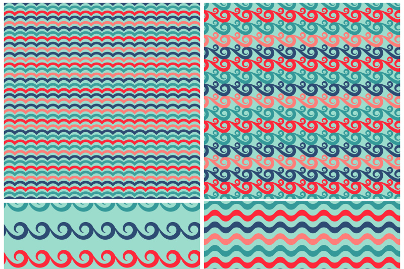 set-of-swils-and-waves-seamless-patterns-in-retro-colors