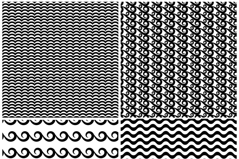 set-of-swils-and-waves-seamless-patterns-in-black-white