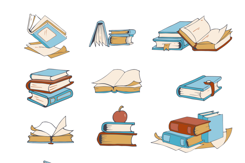 doodle-books-hand-drawn-novel-encyclopedia-story-dictionary-vector