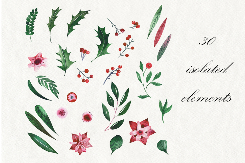 watercolor-christmas-holly-set